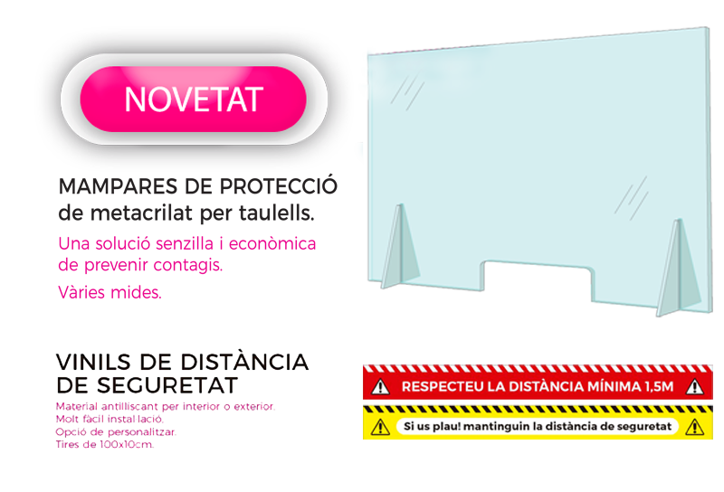 Novetat especial COVID19- Mampares de protecció metacrilat